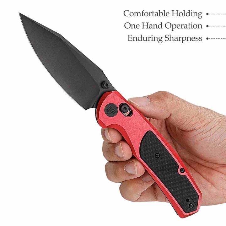 Couteau TRIVISA Hornet-08R Red Axis Lock Lame Drop Point Acier 14C28N Manche Alu/G-10 TVJM01RA14 - Livraison Gratuite