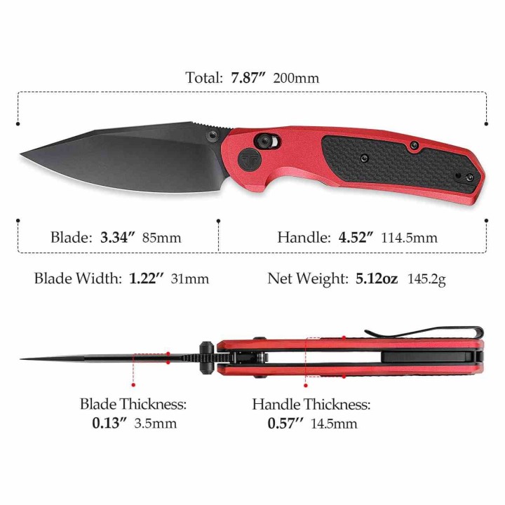 Couteau TRIVISA Hornet-08R Red Axis Lock Lame Drop Point Acier 14C28N Manche Alu/G-10 TVJM01RA14 - Livraison Gratuite