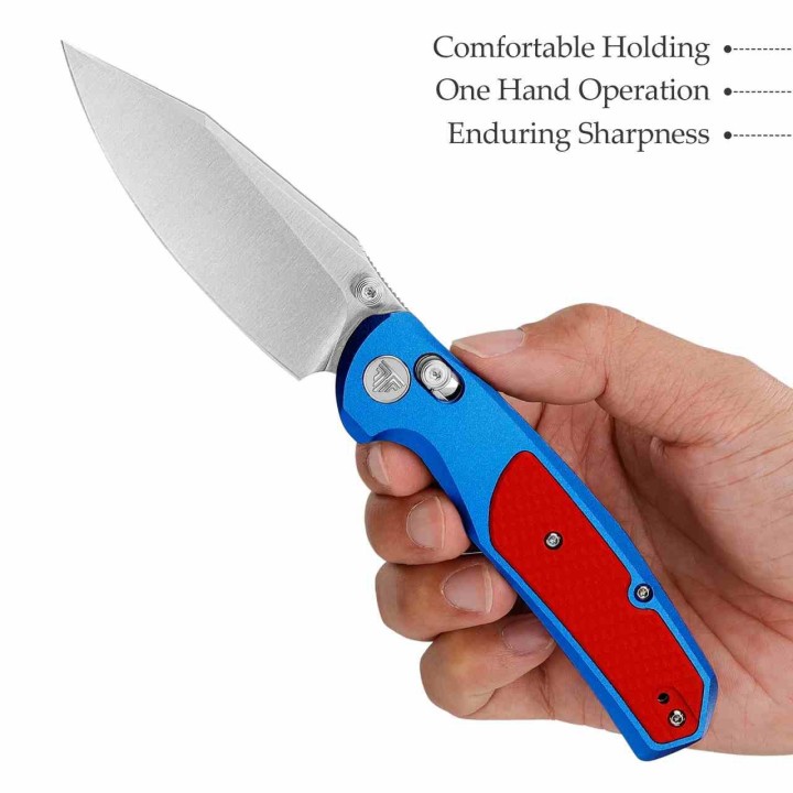 Couteau TRIVISA Hornet-08L Blue/Red Axis Lock Lame Acier 14C28N Manche Alu/G-10 TVJM01LA14 - Livraison Gratuite