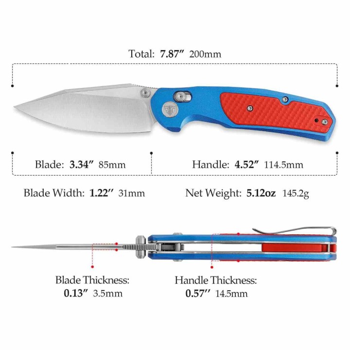 Couteau TRIVISA Hornet-08L Blue/Red Axis Lock Lame Acier 14C28N Manche Alu/G-10 TVJM01LA14 - Livraison Gratuite