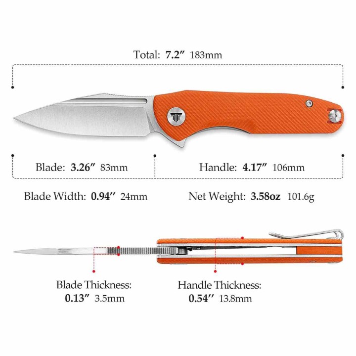 Couteau TRIVISA Antliae 03O Orange Lame 14C28N Manche G-10 IKBS Linerlock TVTY23OG14 - Livraison Gratuite