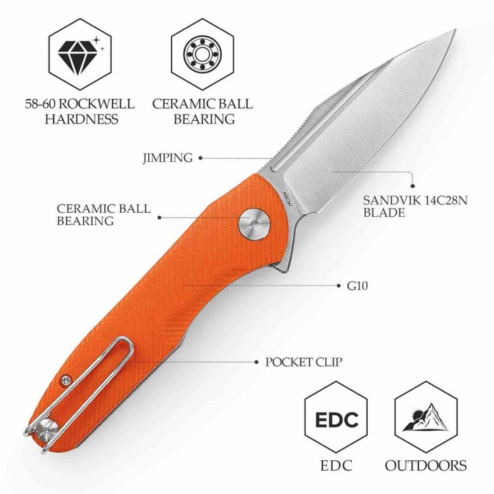 Couteau TRIVISA Antliae 03O Orange Lame 14C28N Manche G-10 IKBS Linerlock TVTY23OG14 - Livraison Gratuite