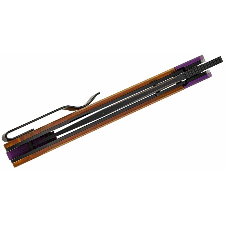Couteau Kizer Mini Momo PEI Lame Nitro-V Noir Manche Alu/PEI Violet/Jaune IKBS Liner Lock KIV3663A1 - Livraison Gratuite