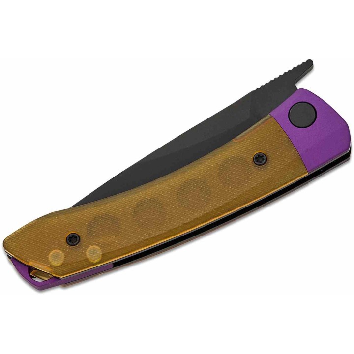 Couteau Kizer Mini Momo PEI Lame Nitro-V Noir Manche Alu/PEI Violet/Jaune IKBS Liner Lock KIV3663A1 - Livraison Gratuite