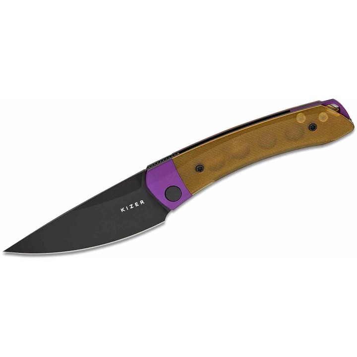 Couteau Kizer Mini Momo PEI Lame Nitro-V Noir Manche Alu/PEI Violet/Jaune IKBS Liner Lock KIV3663A1 - Livraison Gratuite