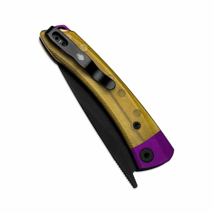 Couteau Kizer Mini Momo PEI Lame Nitro-V Noir Manche Alu/PEI Violet/Jaune IKBS Liner Lock KIV3663A1 - Livraison Gratuite