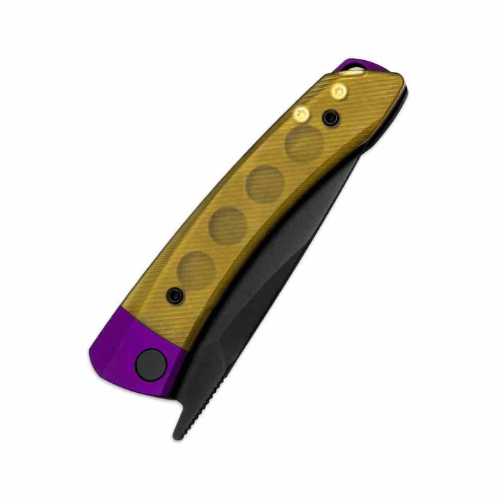 Couteau Kizer Mini Momo PEI Lame Nitro-V Noir Manche Alu/PEI Violet/Jaune IKBS Liner Lock KIV3663A1 - Livraison Gratuite