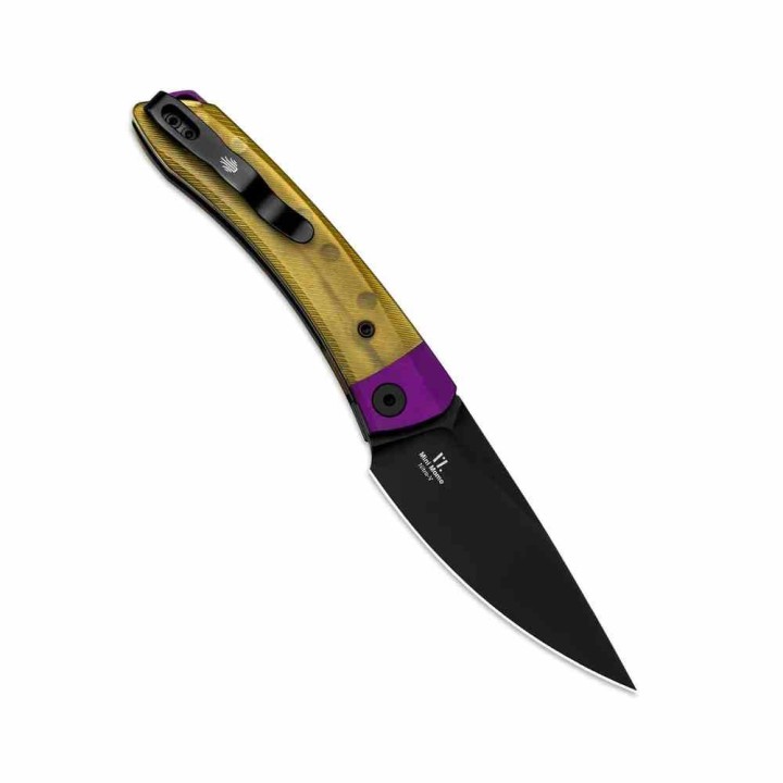 Couteau Kizer Mini Momo PEI Lame Nitro-V Noir Manche Alu/PEI Violet/Jaune IKBS Liner Lock KIV3663A1 - Livraison Gratuite