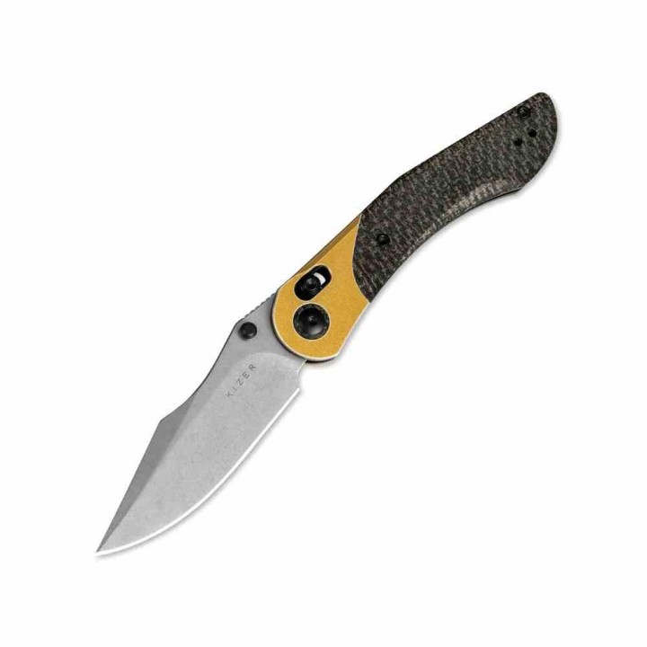Couteau Kizer Mini Mystic Manche Micarta/Aluminium Cuivre Lame Nitro-V Clutch Lock Clip KIV3636A2 - Livraison Gratuite