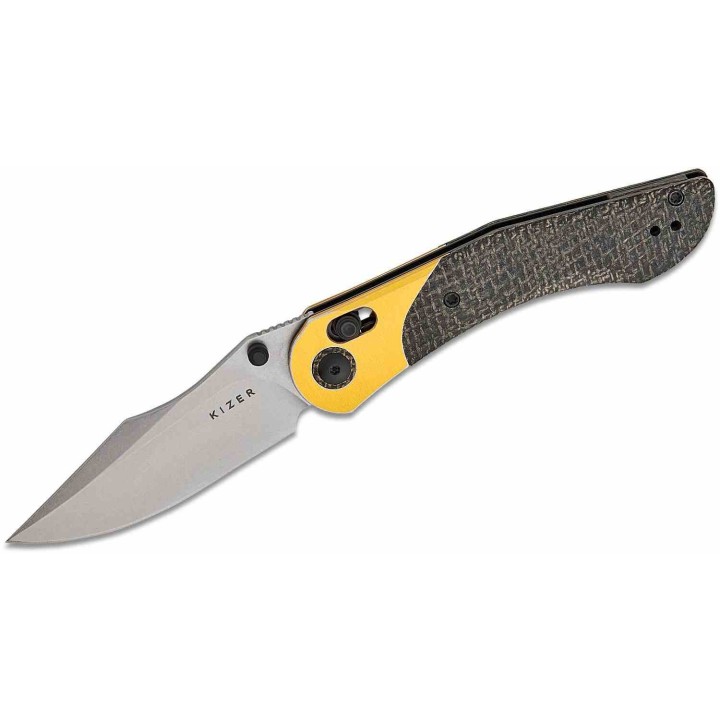 Couteau Kizer Mini Mystic Manche Micarta/Aluminium Cuivre Lame Nitro-V Clutch Lock Clip KIV3636A2 - Livraison Gratuite