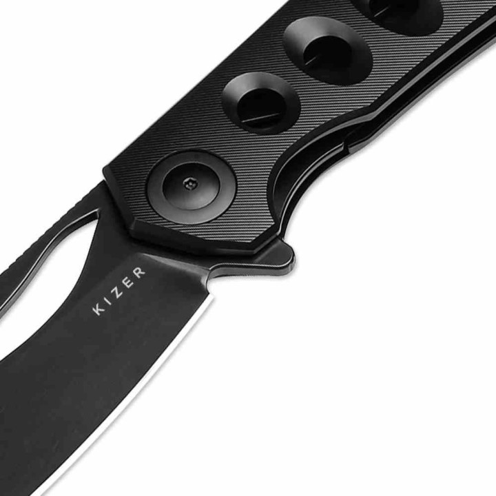 Couteau Kizer Hawk Polished DLC Titanium Lame Acier CPM S45VN Manche Black Titane Liner Lock KI4683A1 - Livraison Gratuite