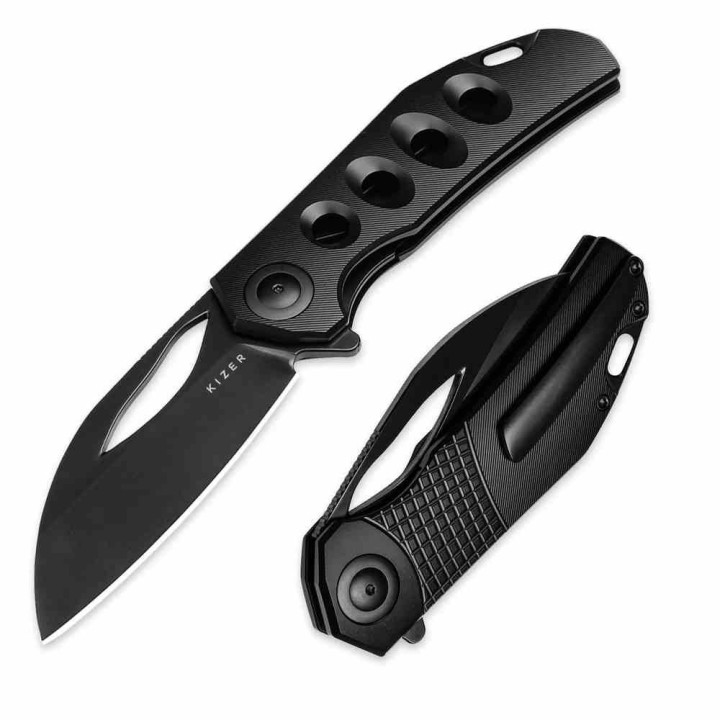 Couteau Kizer Hawk Polished DLC Titanium Lame Acier CPM S45VN Manche Black Titane Liner Lock KI4683A1 - Livraison Gratuite