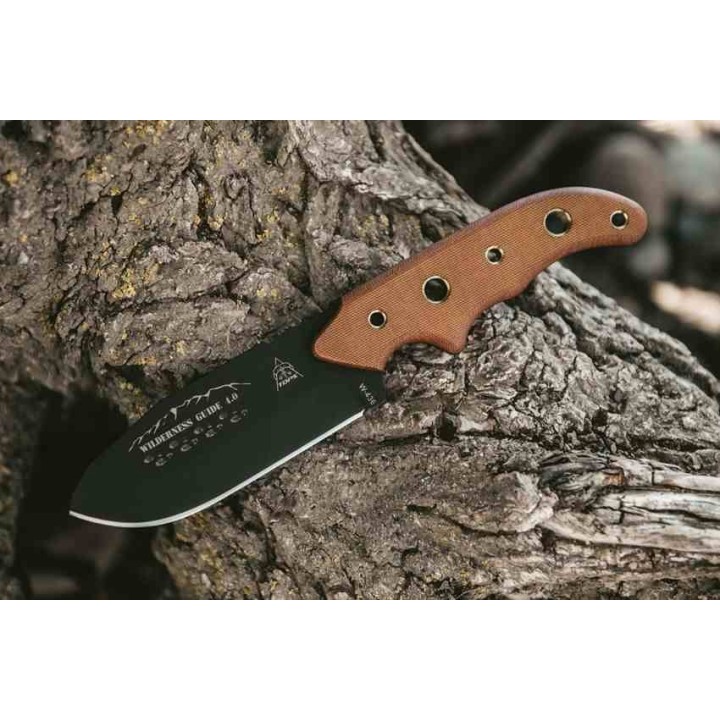 Couteau TOPS Wilderness Guide 4.0 Lame Acier 1095 Manche Micarta Tan Etui Nylon Molle USA TPWSG4 - Livraison Gratuite