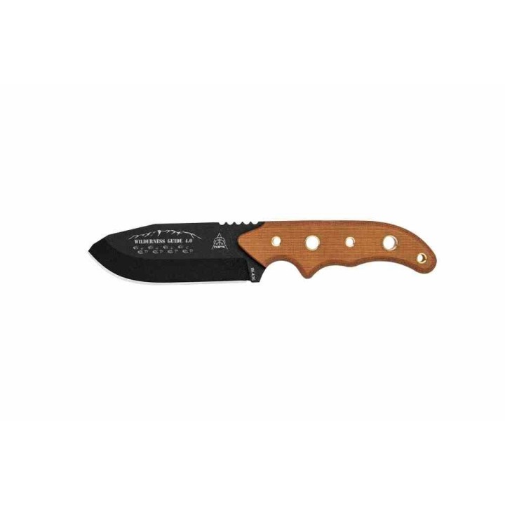 Couteau TOPS Wilderness Guide 4.0 Lame Acier 1095 Manche Micarta Tan Etui Nylon Molle USA TPWSG4 - Livraison Gratuite