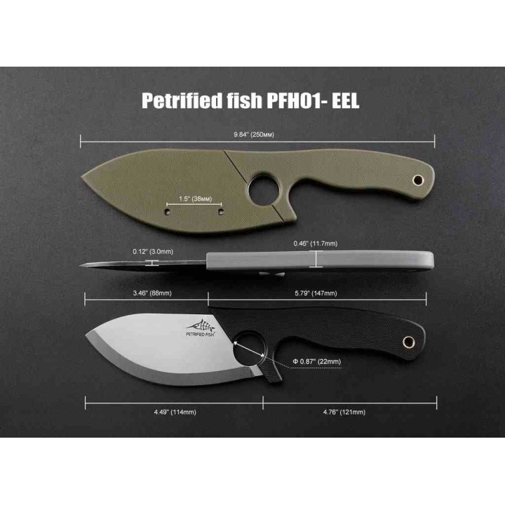 Couteau Petrified Fish PFH01DW Eel Lame Drop Point 9Cr18MoV Stonewash Manche G10 Noir Etui G10 PFKH01DW - Livraison Gratuite
