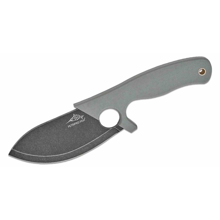 Couteau Petrified Fish Eel Gray Lame Drop Point 9Cr18MoV Blk Manche G10 Gray Etui G10 PFKH01GADW - Livraison Gratuite