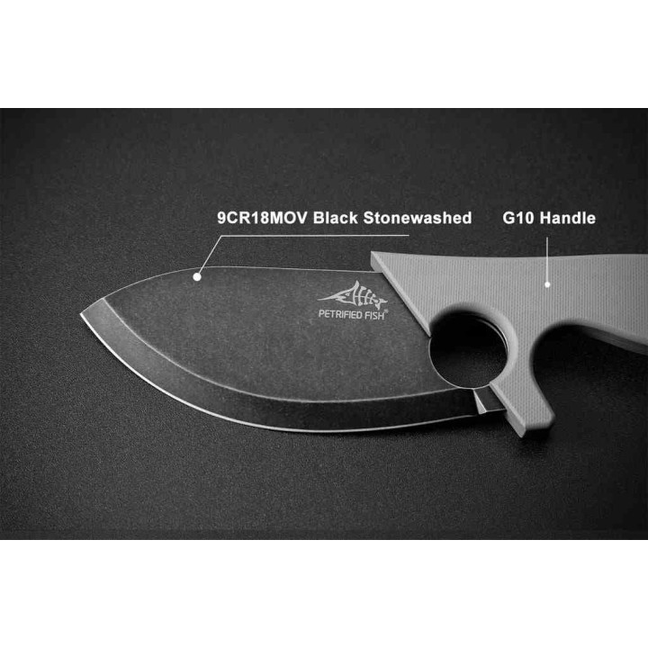 Couteau Petrified Fish Eel Gray Lame Drop Point 9Cr18MoV Blk Manche G10 Gray Etui G10 PFKH01GADW - Livraison Gratuite