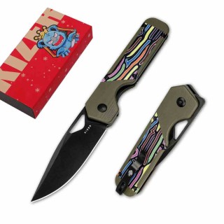 Couteau Kizer Militaw Green Lame Acier Nitro-V Noir Manche G-10 Vert Party Streamers Linerlock KIV3634A3 - Livraison Gratuite