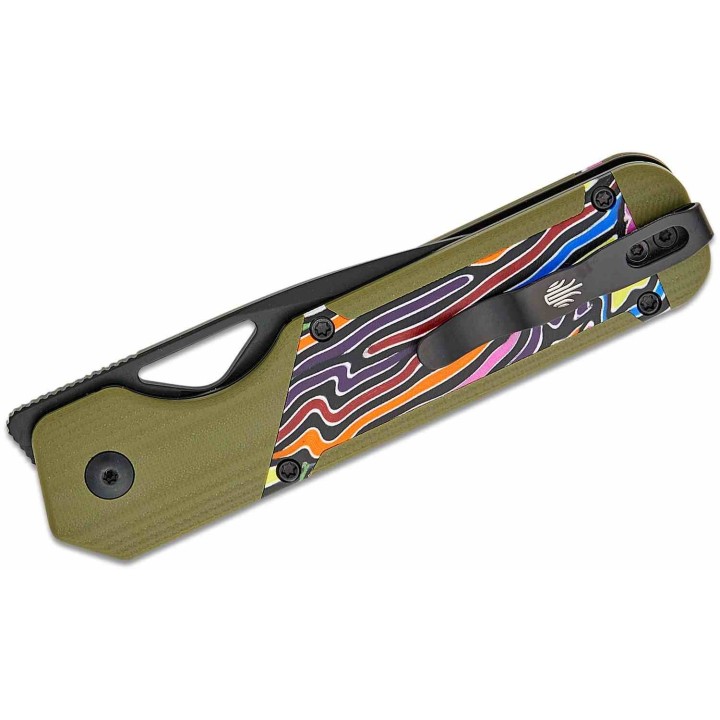 Couteau Kizer Militaw Green Lame Acier Nitro-V Noir Manche G-10 Vert Party Streamers Linerlock KIV3634A3 - Livraison Gratuite