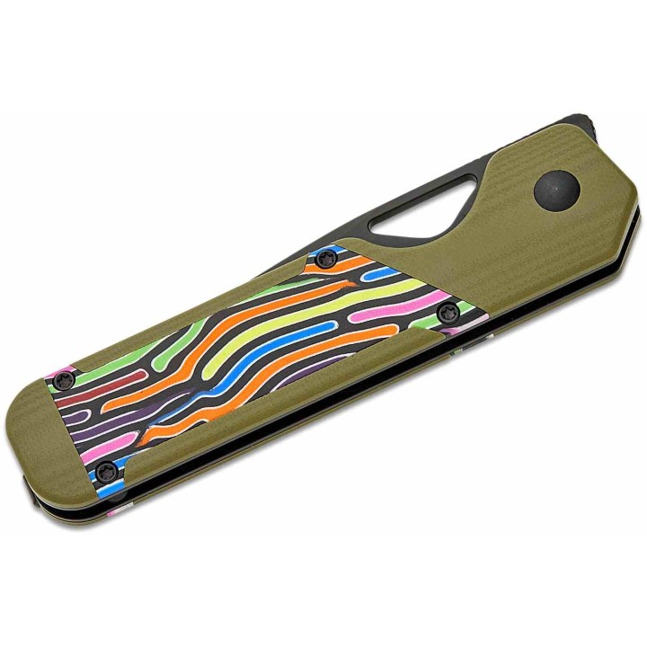 Couteau Kizer Militaw Green Lame Acier Nitro-V Noir Manche G-10 Vert Party Streamers Linerlock KIV3634A3 - Livraison Gratuite