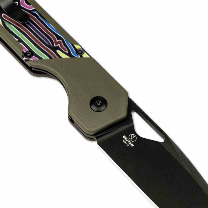 Couteau Kizer Militaw Green Lame Acier Nitro-V Noir Manche G-10 Vert Party Streamers Linerlock KIV3634A3 - Livraison Gratuite