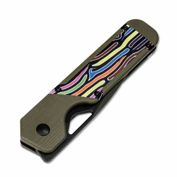 Couteau Kizer Militaw Green Lame Acier Nitro-V Noir Manche G-10 Vert Party Streamers Linerlock KIV3634A3 - Livraison Gratuite