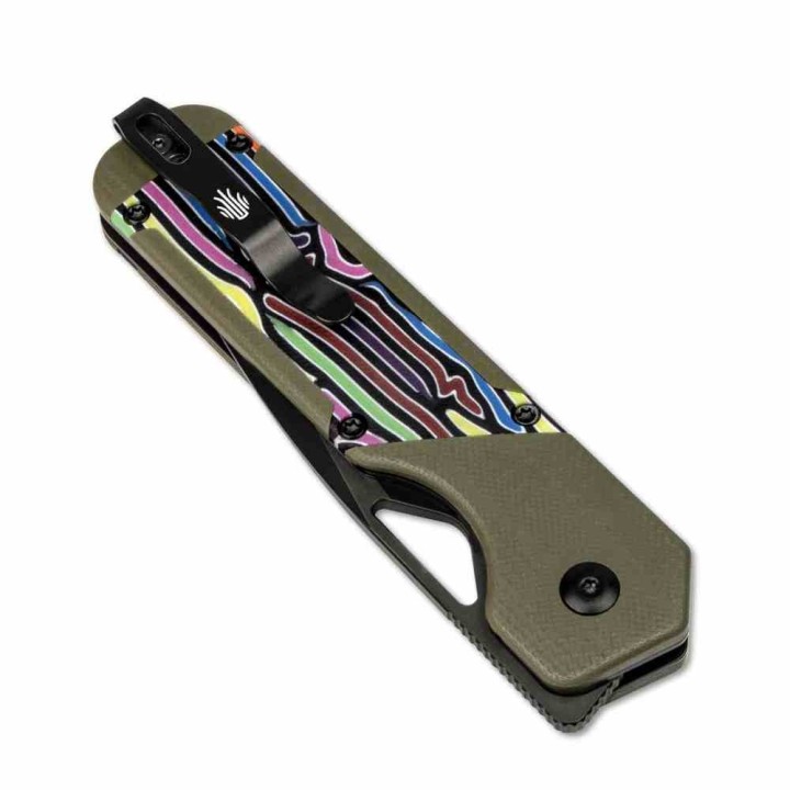 Couteau Kizer Militaw Green Lame Acier Nitro-V Noir Manche G-10 Vert Party Streamers Linerlock KIV3634A3 - Livraison Gratuite