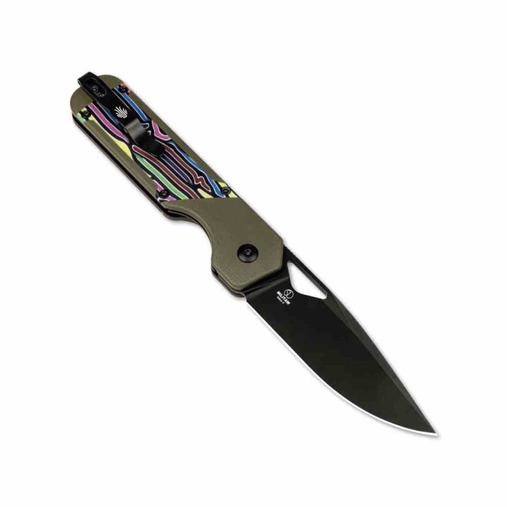 Couteau Kizer Militaw Green Lame Acier Nitro-V Noir Manche G-10 Vert Party Streamers Linerlock KIV3634A3 - Livraison Gratuite
