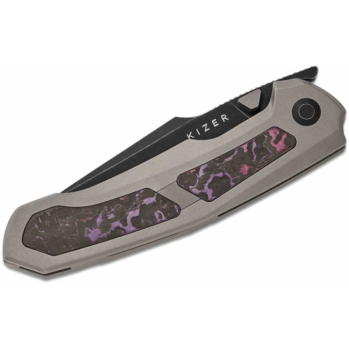 Couteau Kizer Feweed Purple Haze Lame Harpon CPM S35VN Manche Titane Framelock Clip KI3694A1 - Livraison Gratuite