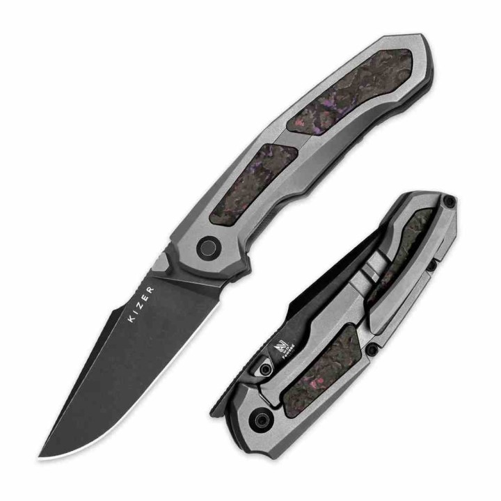Couteau Kizer Feweed Purple Haze Lame Harpon CPM S35VN Manche Titane Framelock Clip KI3694A1 - Livraison Gratuite