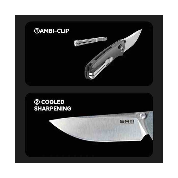 Couteau SRM Retreiver 9203-MN2 Brown Lame Acier Laminé 140Cr Manche Micarta Clip SRM9203MN2 - Livraison Gratuite