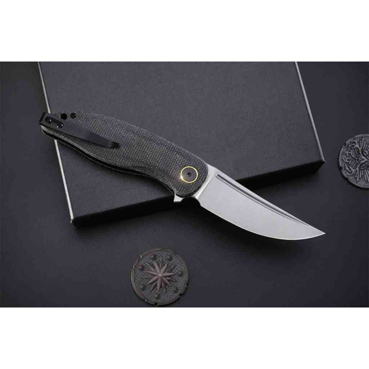 Couteau Petrified Fish PFP06 Simum Black Lame Trailing Point Acier K110 Satin Manche Micarta IKBS PFKP06DMS - Livraison Gratuite