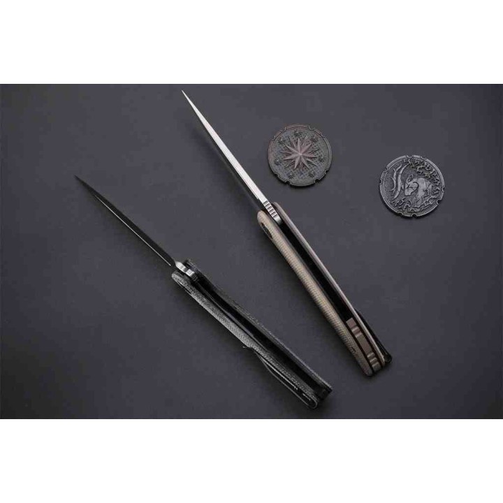Couteau Petrified Fish PFP06 Simum Black Lame Trailing Point Acier K110 Satin Manche Micarta IKBS PFKP06DMS - Livraison Gratuite