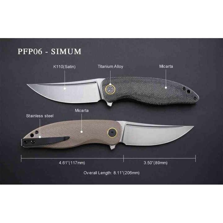 Couteau Petrified Fish PFP06 Simum Black Lame Trailing Point Acier K110 Satin Manche Micarta IKBS PFKP06DMS - Livraison Gratuite