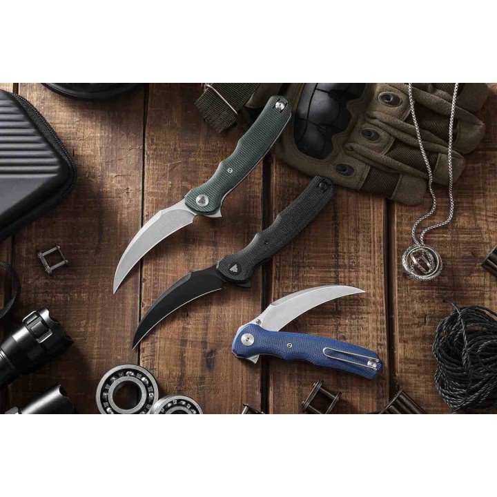 Couteau TRIVISA Lacerta-04B Black Lame Karambit Acier 14C28N Black Manche Micarta Linerlock IKBS TVTY19BM14 - Livraison Gratuite