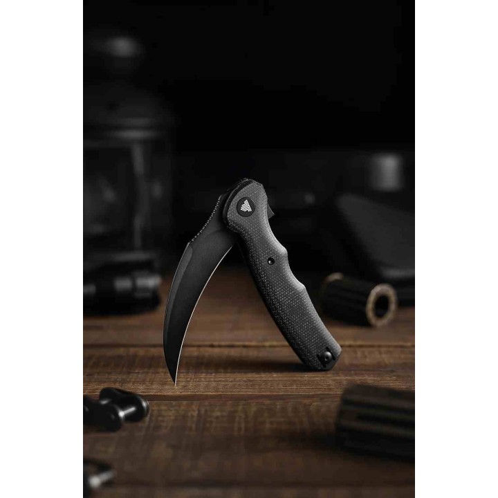 Couteau TRIVISA Lacerta-04B Black Lame Karambit Acier 14C28N Black Manche Micarta Linerlock IKBS TVTY19BM14 - Livraison Gratuite