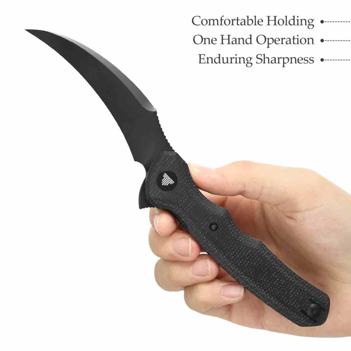 Couteau TRIVISA Lacerta-04B Black Lame Karambit Acier 14C28N Black Manche Micarta Linerlock IKBS TVTY19BM14 - Livraison Gratuite