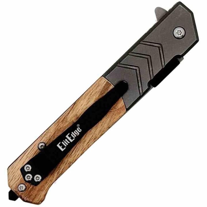 Lot de 3 Couteau ElitEdge A/O Bois Lame Acier 420C Manche Bois Marron Brise-Vitres Linerlock EE10A106WD - Livraison Gratuite