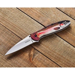 Couteau Kershaw Trout Leek A/O Lame Wharncliffe Acier 14C28N Manche Alu Motif Truite Made USA KS1660TROUT -  Livraison Gratuite