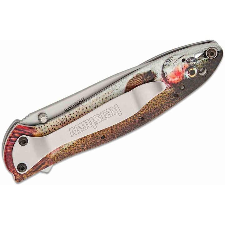 Couteau Kershaw Trout Leek A/O Lame Wharncliffe Acier 14C28N Manche Alu Motif Truite Made USA KS1660TROUT -  Livraison Gratuite