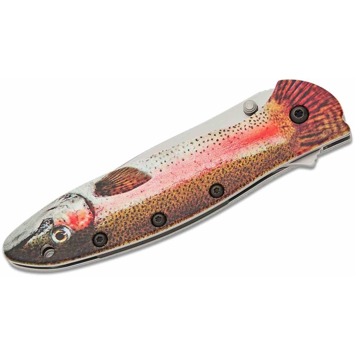 Couteau Kershaw Trout Leek A/O Lame Wharncliffe Acier 14C28N Manche Alu Motif Truite Made USA KS1660TROUT -  Livraison Gratuite