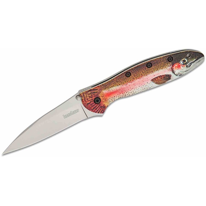 Couteau Kershaw Trout Leek A/O Lame Wharncliffe Acier 14C28N Manche Alu Motif Truite Made USA KS1660TROUT -  Livraison Gratuite