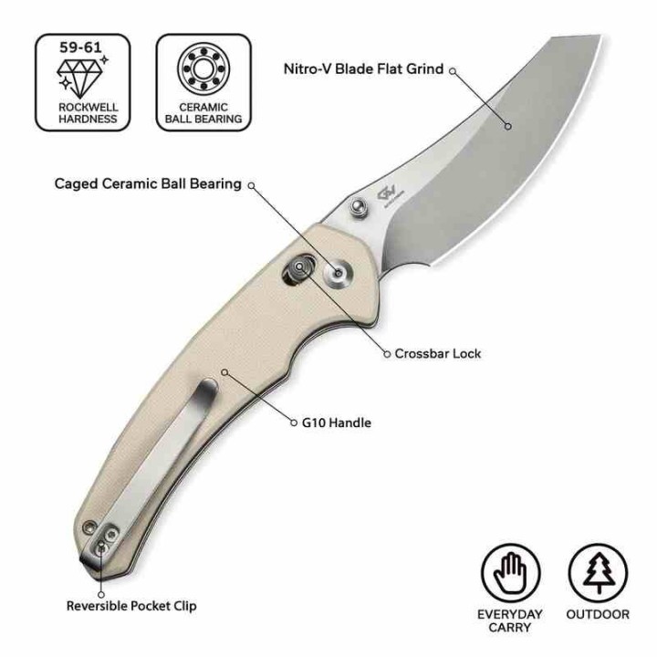 Couteau CIVIVI Sixgill Ivory Lame Reverse Tanto Nitro-V Satin Manche G-10 IKBS Crossbar Lock CIVC240502 - Livraison Gratuite
