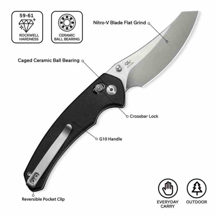 Couteau CIVIVI Sixgill Black Lame Reverse Tanto Nitro-V Satin Manche G-10 IKBS Crossbar Lock CIVC240501 - Livraison Gratuite