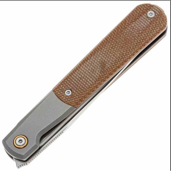 Couteau Real Steel Barlow RB-7 Lame Acier S35VN Manche Titane & Micarta Naturel FrameLock IKBS RS7892 - Livraison Gratuite