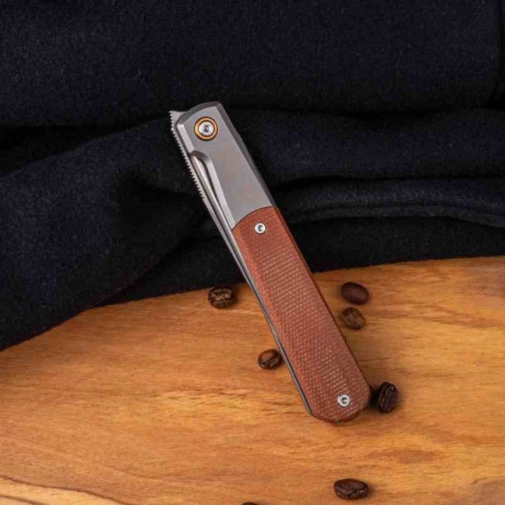 Couteau Real Steel Barlow RB-7 Lame Acier S35VN Manche Titane & Micarta Naturel FrameLock IKBS RS7892 - Livraison Gratuite