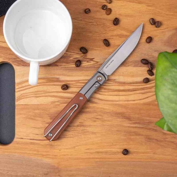 Couteau Real Steel Barlow RB-7 Lame Acier S35VN Manche Titane & Micarta Naturel FrameLock IKBS RS7892 - Livraison Gratuite