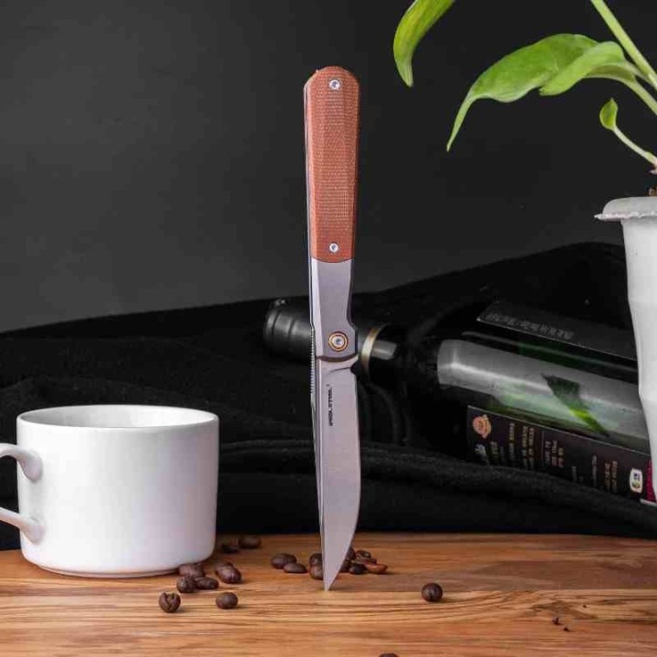 Couteau Real Steel Barlow RB-7 Lame Acier S35VN Manche Titane & Micarta Naturel FrameLock IKBS RS7892 - Livraison Gratuite