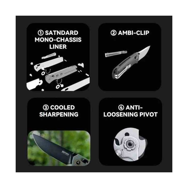 Couteau SRM 258L-GC Ambi-Lock Jade Lame Acier D2 Manche G10 IKBS Clip SRM258LGC - Livraison Gratuite