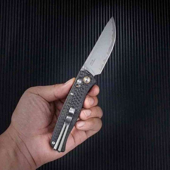Couteau SRM 255L-CB2 Ambi-Lock Lame Composite 3 Couches Manche FCarbone IKBS Clip SRM255LCB2 - Livraison Gratuite